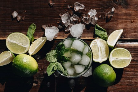 Photograph of mint and lime mocktail