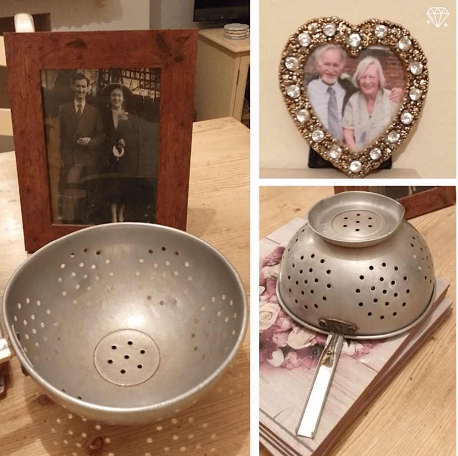 Three images of Swan colander and Phillipas parents