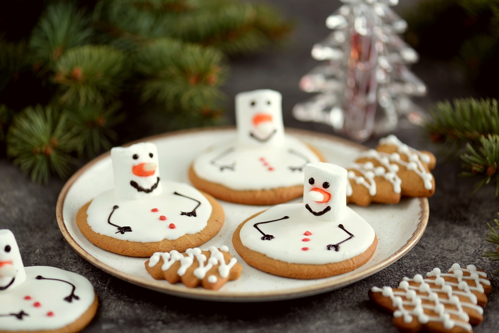 Christmas snowman melting cookies on a plate