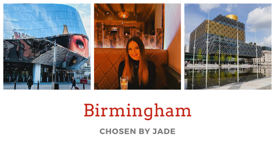"Birmingham chosen by Jane" banner with pictures of Birmingham city and arena