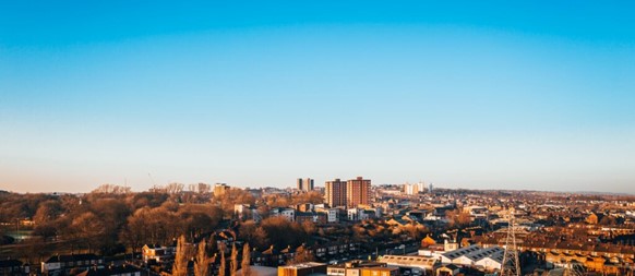 View of Stoke-on-trent skyline and residential areas