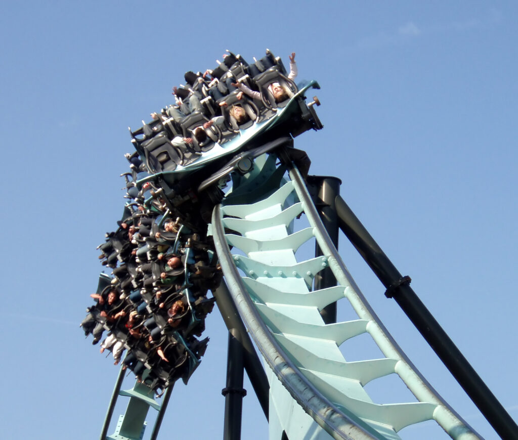 Group of people on a rollercoaster at Alton Towers