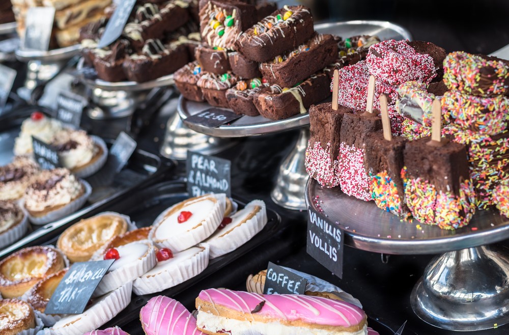 A selection of cakes during a charity bake sale. 