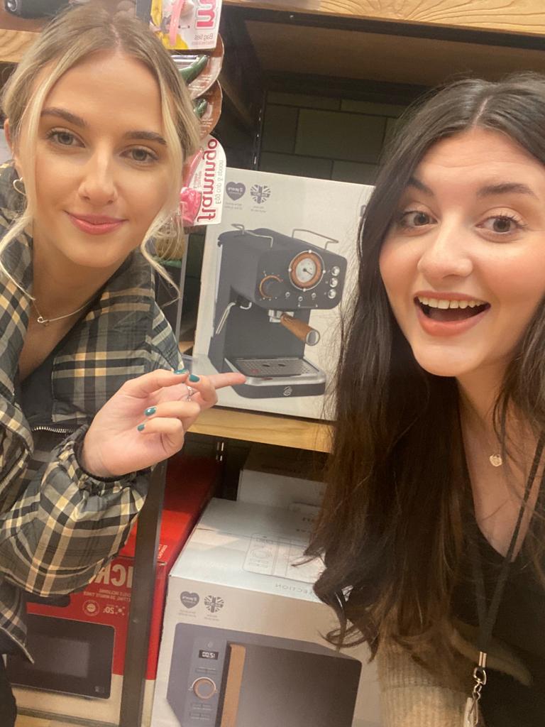 Meda and colleague spotting Nordic Espresso machine in local supermarket