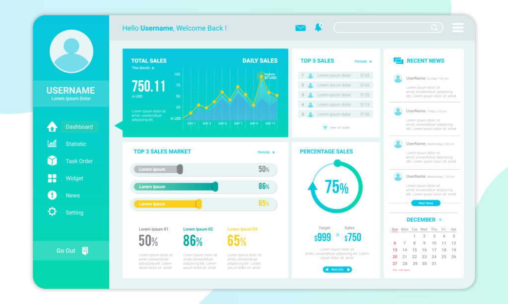 Vector image of a green and white sales dashboard