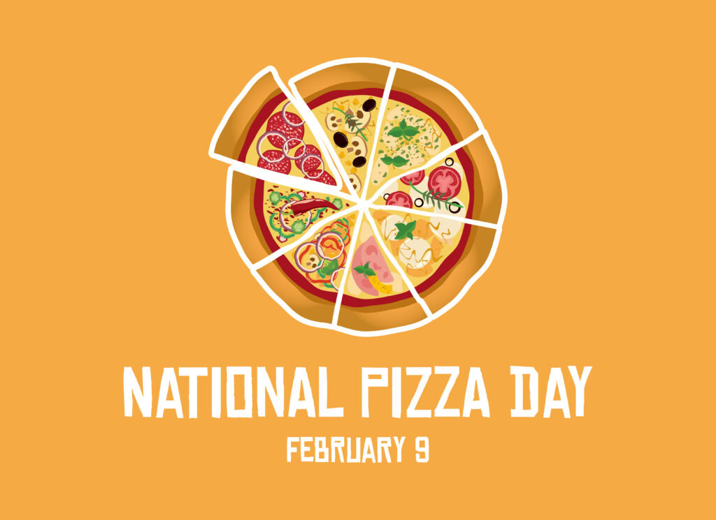  Sliced pizza vector image against an orange background for National pizza Day