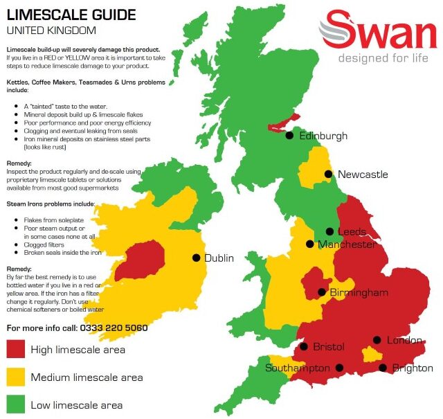 Swan limescale zone map of the UK