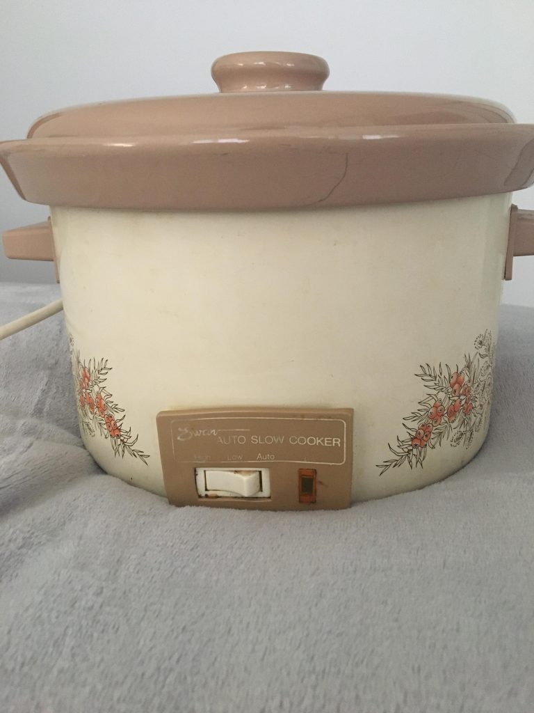 Diane England's cream Swan Slow Cooker with beige lid