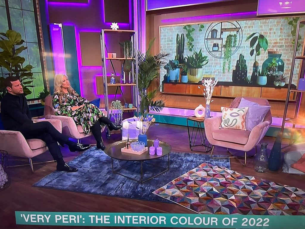 Screen shot from the ITV this morning show with the caption "Very Peri: The interior colour trend"