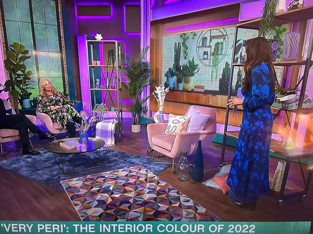 Screen shot from the ITV this morning show with the caption "Very Peri: The interior colour trend of 2022"