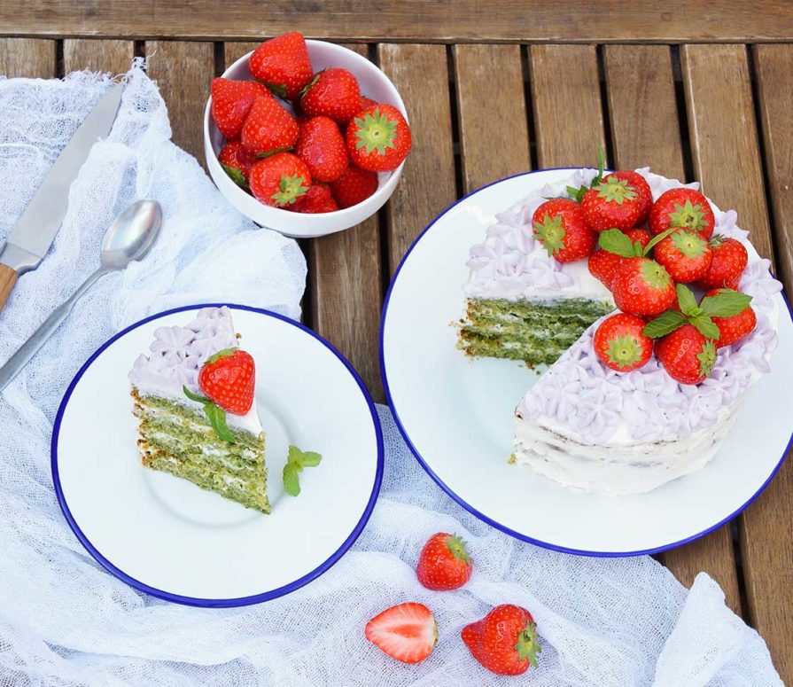 Spinach & Strawberries and Cream Cake